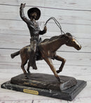 Frederic Remington Bronze Cowboy Will Rogers Statue Sculpture Western Art 14" x 16"
