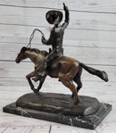 Frederic Remington Bronze Cowboy Will Rogers Statue Sculpture Western Art 14" x 16"