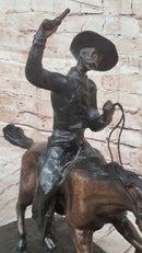Frederic Remington Bronze Cowboy Will Rogers Statue Sculpture Western Art 14" x 16"