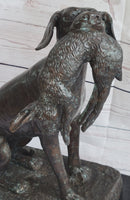 Hunting Dog Retriever w/ Rabbit in Mouth Bronze Statue Sculpture Figure 16" x 16"