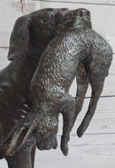 Hunting Dog Retriever w/ Rabbit in Mouth Bronze Statue Sculpture Figure 16" x 16"