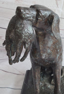 Hunting Dog Retriever w/ Rabbit in Mouth Bronze Statue Sculpture Figure 16" x 16"