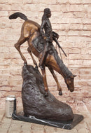 Frederic Remington Mountain Man Frontiersman Descending Hill Western Bronze Sculpture 26" x 25"