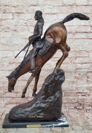 Frederic Remington Mountain Man Frontiersman Descending Hill Western Bronze Sculpture 26" x 25"