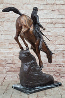 Frederic Remington Mountain Man Frontiersman Descending Hill Western Bronze Sculpture 26" x 25"