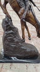 Frederic Remington Mountain Man Frontiersman Descending Hill Western Bronze Sculpture 26" x 25"
