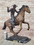 Cowboy with Rope on Horseback Country Western Bronze Sculpture Statue Frederic Remington
