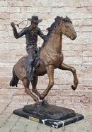 Cowboy with Rope on Horseback Country Western Bronze Sculpture Statue Frederic Remington