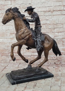 Cowboy with Rope on Horseback Country Western Bronze Sculpture Statue Frederic Remington