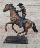 Cowboy with Rope on Horseback Country Western Bronze Sculpture Statue Frederic Remington