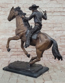 Cowboy with Rope on Horseback Country Western Bronze Sculpture Statue Frederic Remington