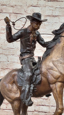 Cowboy with Rope on Horseback Country Western Bronze Sculpture Statue Frederic Remington