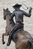 Cowboy with Rope on Horseback Country Western Bronze Sculpture Statue Frederic Remington