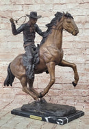 Cowboy with Rope on Horseback Country Western Bronze Sculpture Statue Frederic Remington