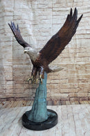 Swooping American Bald Eagle Real Bronze Sculpture Indoor Outdoor Statue 30" x 21"