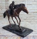 Bronze Jockey Horseman Equestrian Horse Racing Statue Sculpture Decor 16" x 23"