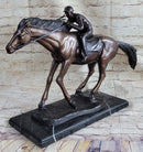 Bronze Jockey Horseman Equestrian Horse Racing Statue Sculpture Decor 16" x 23"