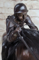 Bronze Jockey Horseman Equestrian Horse Racing Statue Sculpture Decor 16" x 23"