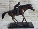 Bronze Jockey Horseman Equestrian Horse Racing Statue Sculpture Decor 16" x 23"