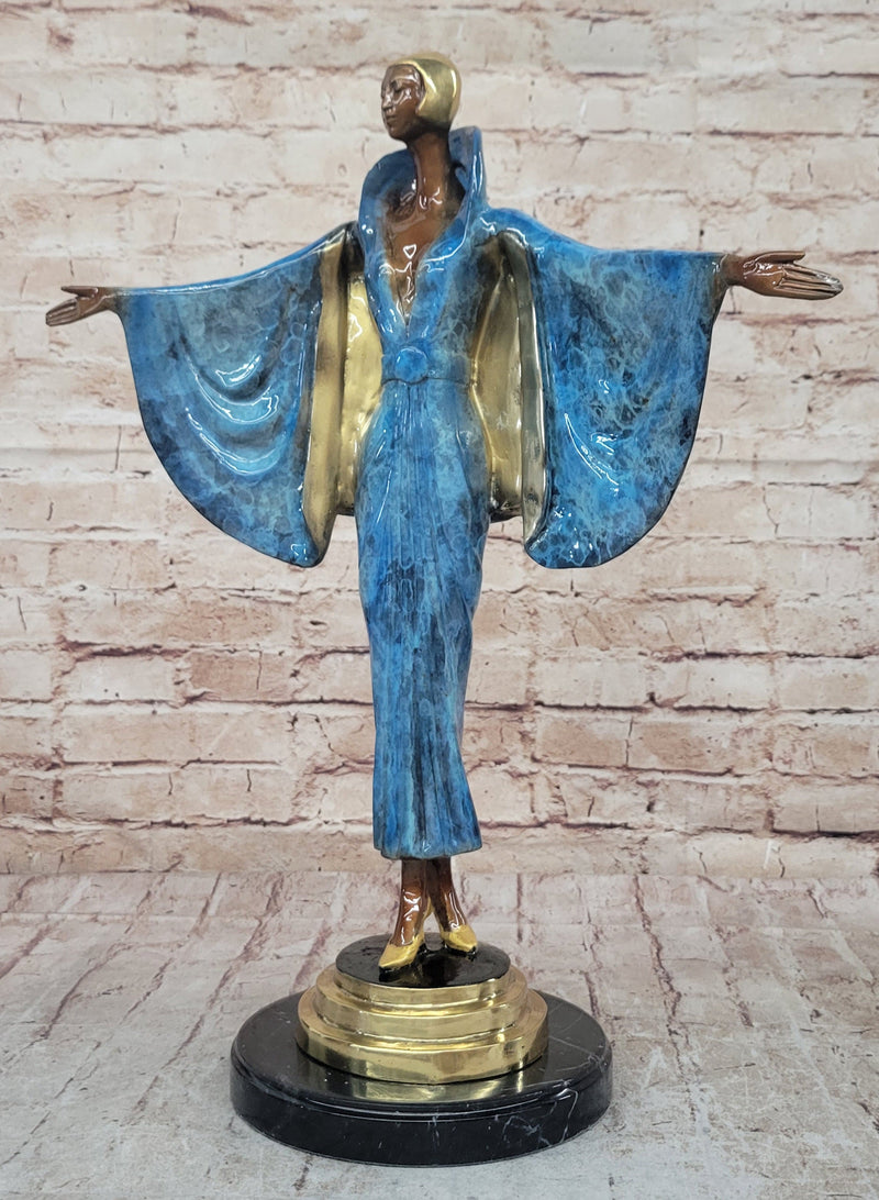 Nikel Julius Erte Art Deco Bronze Fashion Model Showgirl Sculpture Statue Glazed Patina 19