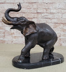 Handmade Bronze Elephant Sculpture Statue Collectible Marble Base Signed Moigniez 13" x 16"
