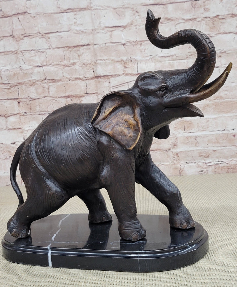 Handmade Bronze Elephant Sculpture Statue Collectible Marble Base Sign