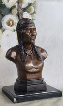 Native American Indian Man Bronze Bust Statue Sculpture Decor 14" x 7"