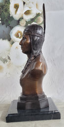 Native American Indian Man Bronze Bust Statue Sculpture Decor 14" x 7"