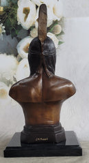 Native American Indian Man Bronze Bust Statue Sculpture Decor 14" x 7"