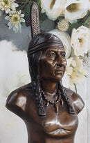 Native American Indian Man Bronze Bust Statue Sculpture Decor 14" x 7"
