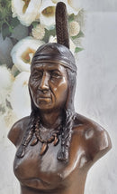 Native American Indian Man Bronze Bust Statue Sculpture Decor 14" x 7"