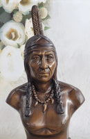 Native American Indian Man Bronze Bust Statue Sculpture Decor 14" x 7"
