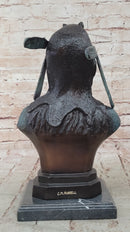 Native American Indian in Wolf Headdress Bronze Bust Statue Sculpture 14" x 8"