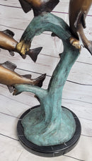 4 Fish Jumping Out of Water Bronze Metal Statue Sculpture Marine Decor 25" x 18"