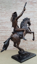 WAR CHIEF Native American Bronze Statue Sculpture Western Art Marble Base 24" x 23"