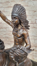 WAR CHIEF Native American Bronze Statue Sculpture Western Art Marble Base 24" x 23"