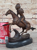 WARRIOR Frederic Remington Bronze Statue Sculpture Native American Horseman 9" x 10"