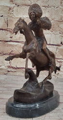 WARRIOR Frederic Remington Bronze Statue Sculpture Native American Horseman 9" x 10"