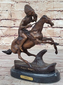 WARRIOR Frederic Remington Bronze Statue Sculpture Native American Horseman 9" x 10"