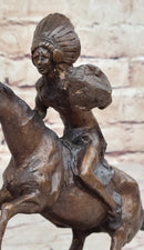 WARRIOR Frederic Remington Bronze Statue Sculpture Native American Horseman 9" x 10"