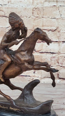 WARRIOR Frederic Remington Bronze Statue Sculpture Native American Horseman 9" x 10"
