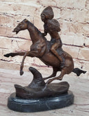 WARRIOR Frederic Remington Bronze Statue Sculpture Native American Horseman 9" x 10"