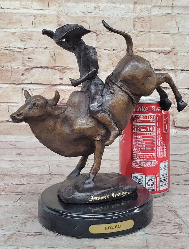 RODEO Bull Rider Cowboy Bronze Statue Sculpture Marble Base Western Decor 9" x 9"