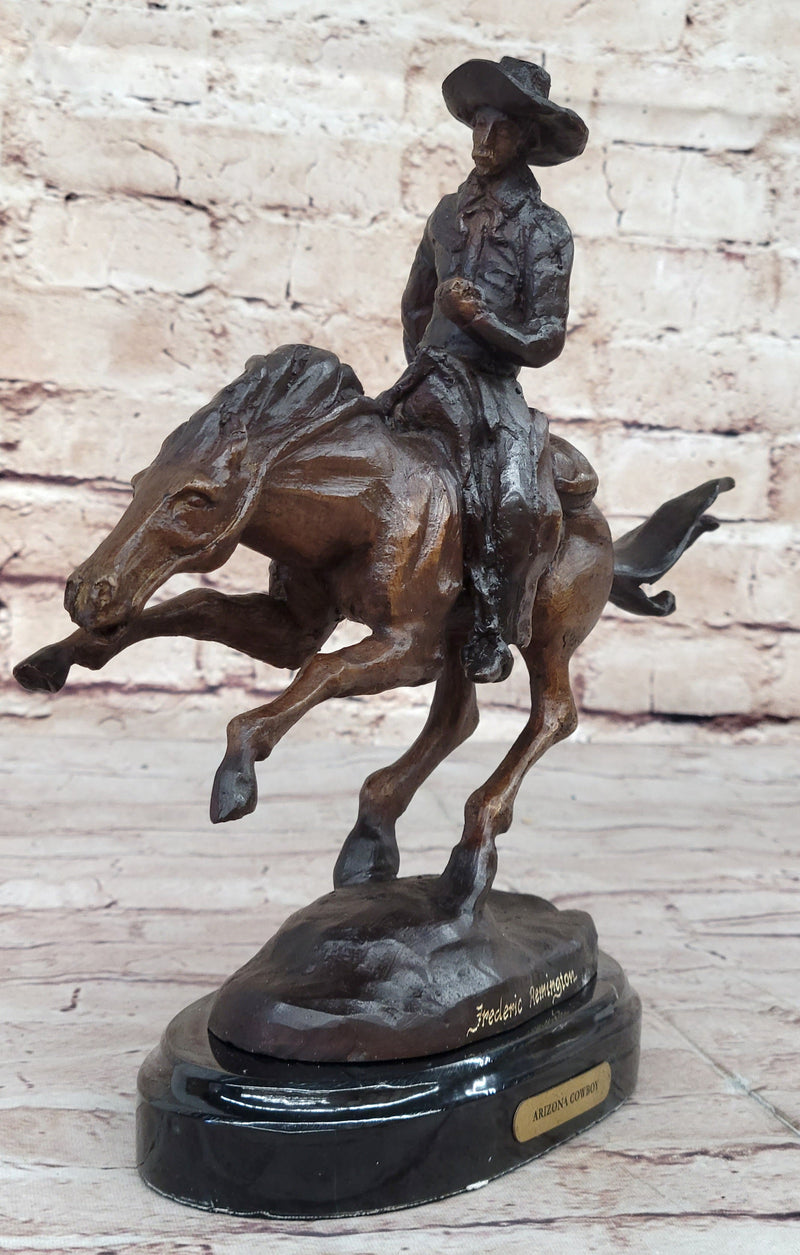 Frederic Remington Arizona Cowboy on Horse Art Deco Western Bronze Sculpture