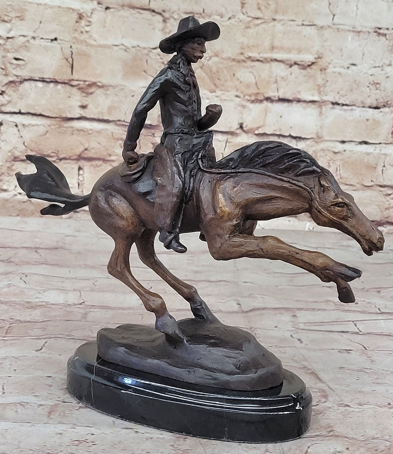 Frederic Remington Arizona Cowboy on Horse Art Deco Western Bronze Sculpture