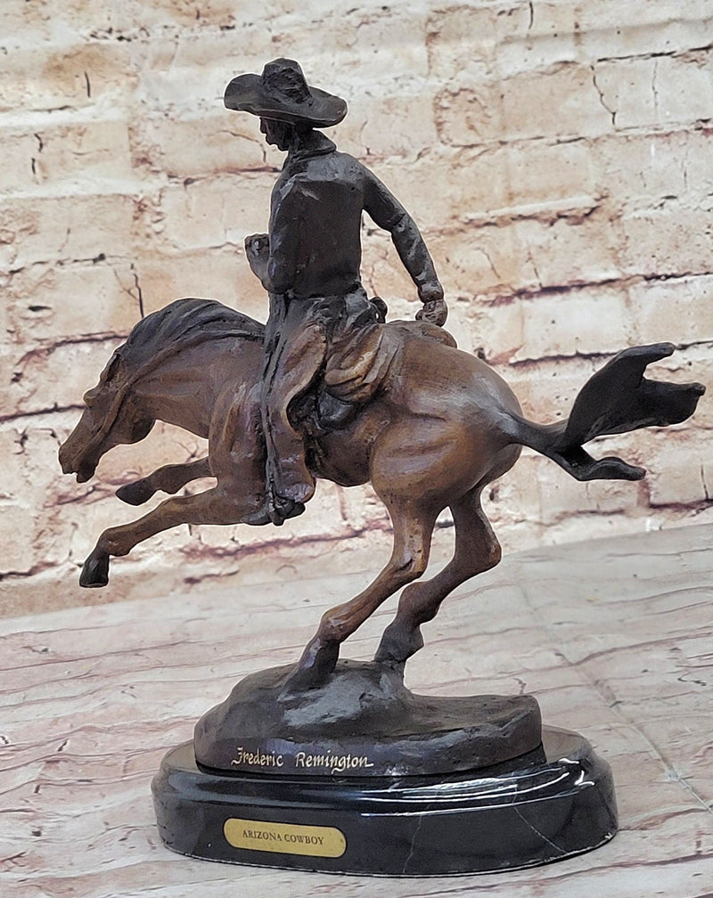 Frederic Remington Arizona Cowboy on Horse Art Deco Western Bronze Sculpture