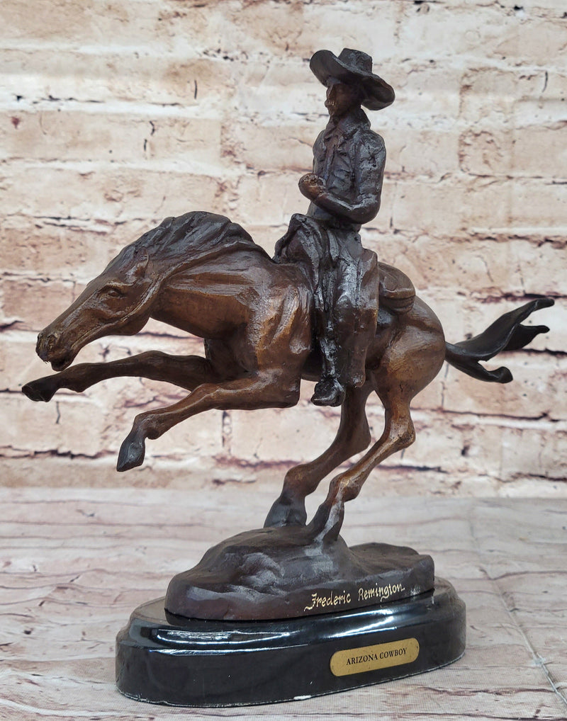 Frederic Remington Arizona Cowboy on Horse Art Deco Western Bronze Sculpture