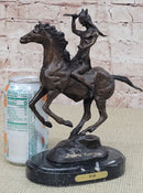 WAR Western Bronze Sculpture Native American Horseback Statue 9" x 8"