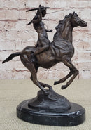 WAR Western Bronze Sculpture Native American Horseback Statue 9" x 8"