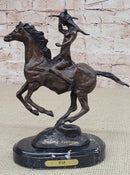 WAR Western Bronze Sculpture Native American Horseback Statue 9" x 8"